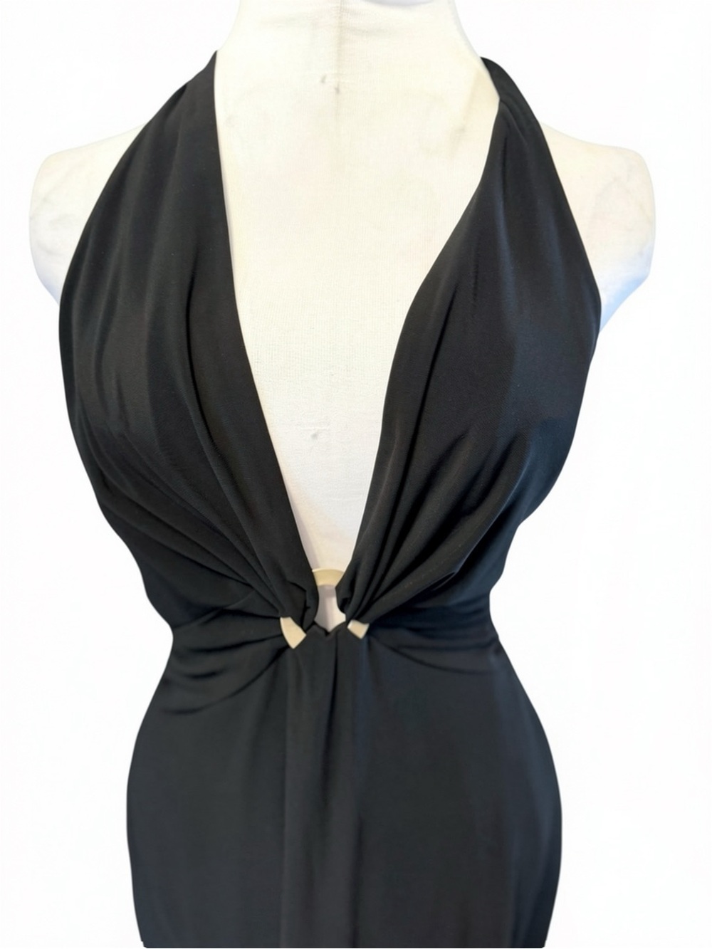 Laundry by Shelli Segal Black Plunging Ring Halter Midi Dress HOCO 10 - Picture 3 of 6